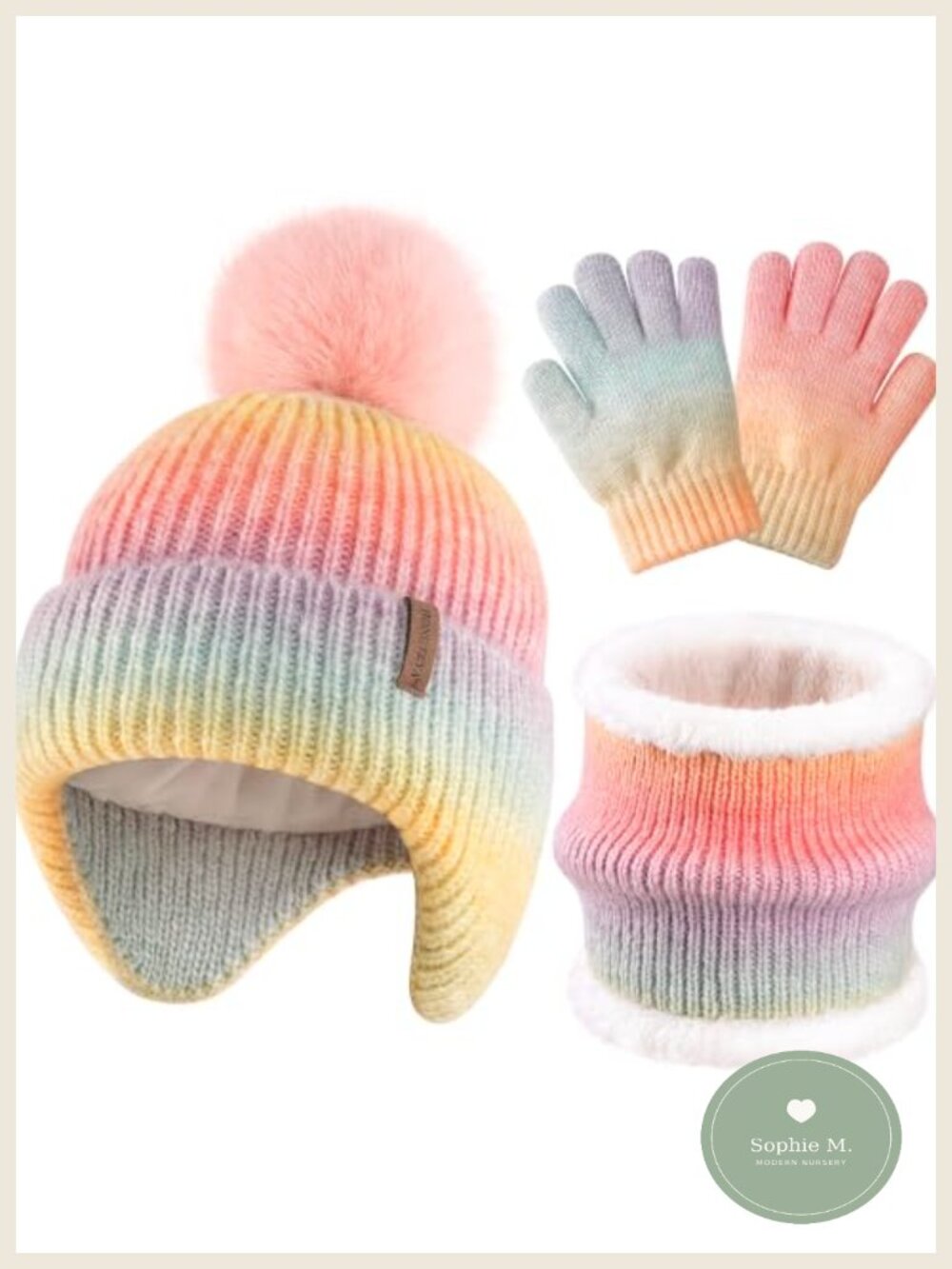 Toddler Girls Winter Hat Gloves Scarf Set Fleece Lined Knit Warm 3 Piece